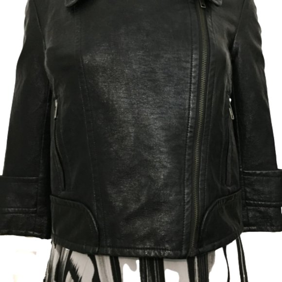 French Connection Size 0 Ladies Black Leather Jacket - Picture 5 of 16